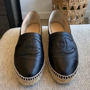 Chanel Lambskin CC Espadrilles (Black)